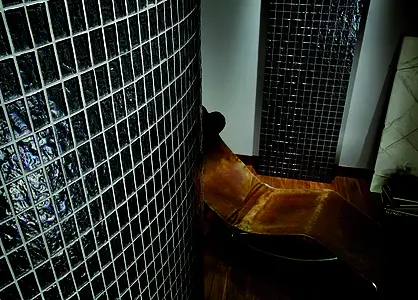 Mosaico, Effetto madreperla, Colore nero, Vetro, 30x30 cm, Superficie lucida