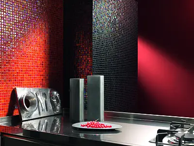 Mosaico, Effetto madreperla, Colore rosso, Vetro, 32.7x32.7 cm, Superficie lucida