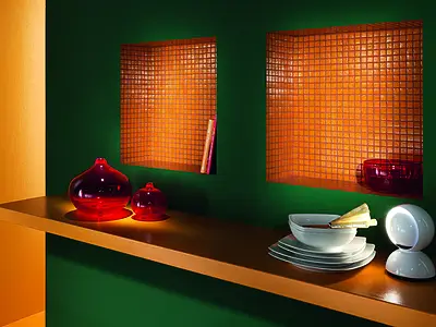 Effekt ensfarvet, Farve rød, Mosaik flise, Glas, 32.7x32.7 cm, Overflade blank