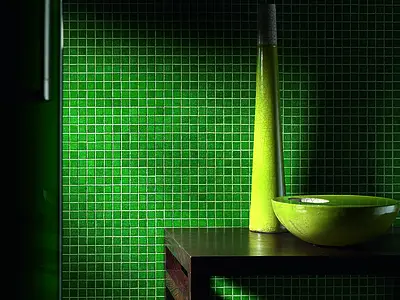 Mosaico, Efecto monocolor, Color verde, Cristal, 32.7x32.7 cm, Acabado brillo