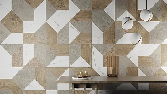Mosaic tile, Effect wood,stone,other marbles,other stones, Color grey,white,brown, Style patchwork, Glazed porcelain stoneware, 30x30 cm, Finish matte