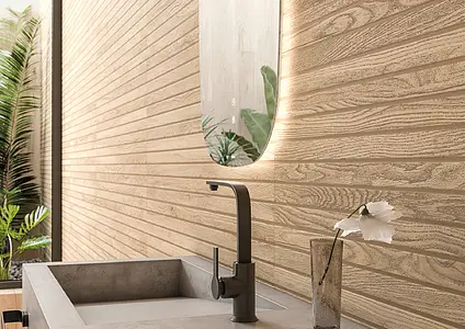 Background tile, Effect wood, Color brown, Ceramics, 33.3x100 cm, Finish 3D