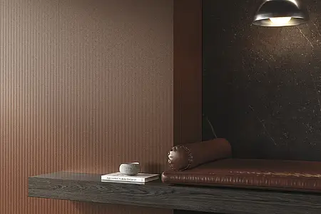 Piastrella di fondo, Effetto metallo, Colore marrone, Gres porcellanato non smaltato, 100x275 cm, Superficie opaca