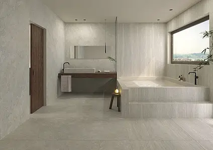 Background tile, Effect travertine, Color grey, Unglazed porcelain stoneware, 100x100 cm, Finish matte