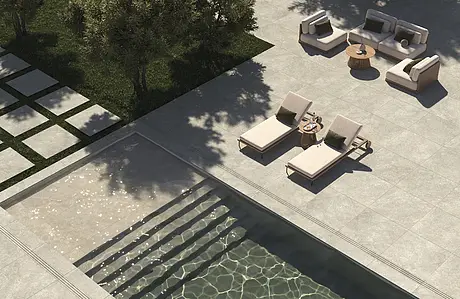 Background tile, Effect travertine, Color grey, Unglazed porcelain stoneware, 100x100 cm, Finish antislip