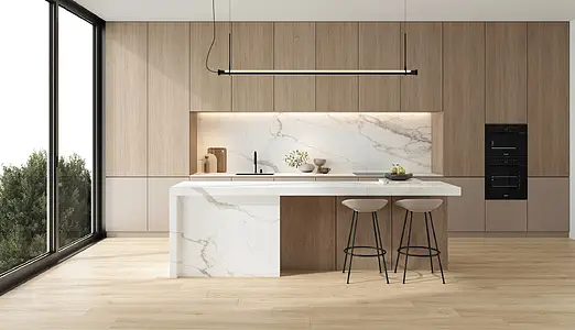 Grundflise, Effekt calacatta, Farve grå,hvid, Uglaseret porcelænsstentøj, 100x275 cm, Overflade mat