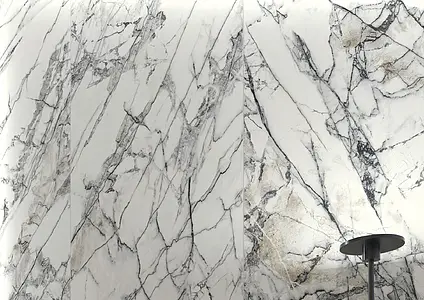 Background tile, Effect stone,other marbles, Color white, Unglazed porcelain stoneware, 100x260 cm, Finish matte