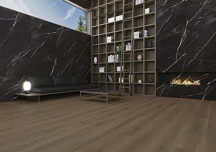 Background tile, Effect calacatta, Color black, Unglazed porcelain stoneware, 100x275 cm, Finish matte