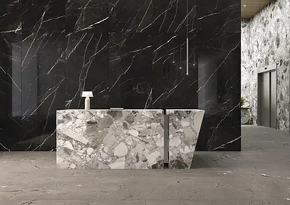 Background tile, Effect stone,calacatta, Color black, Glazed porcelain stoneware, 100x275 cm, Finish polished