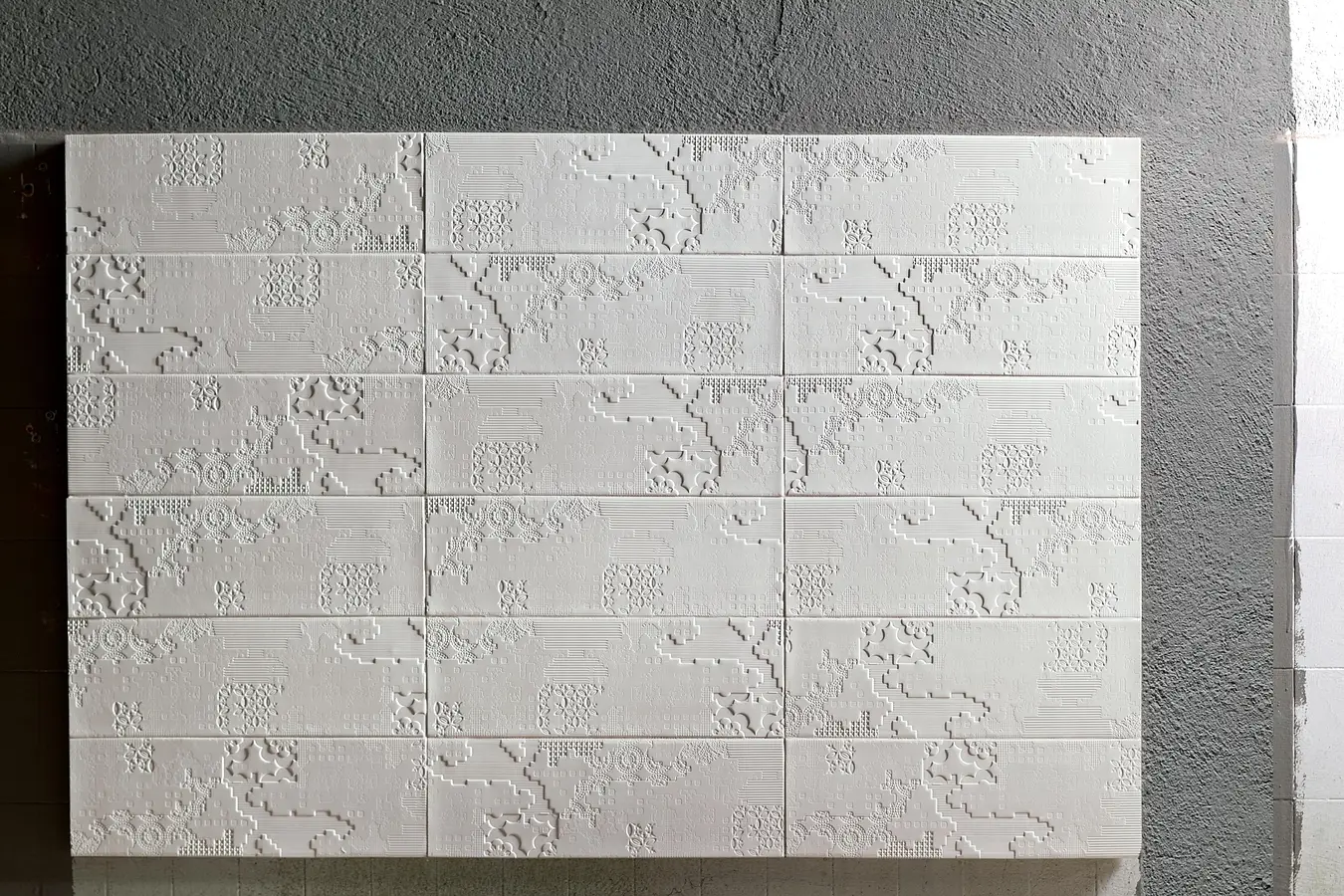 Background tile, Color white, Style patchwork,designer, Unglazed porcelain stoneware, 18x54 cm, Finish matte