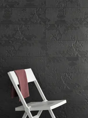 Фоновая плитка, Цвет чёрный, Стиль дизайнерский, Неглазурованный керамогранит, 18x54 см, Поверхность матовая