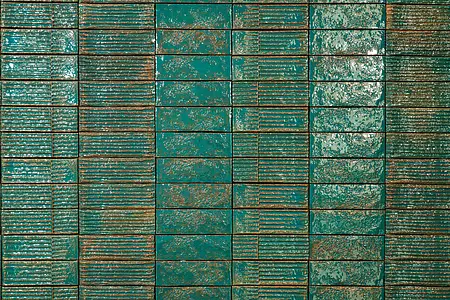 Azulejo de fundo, Cor verde, Estilo artesanal,autor, Cerâmica, 7.5x22.5 cm, Superfície 3D