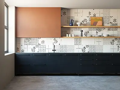 Bakgrundskakel, Färg svarta & vita, Stil patchwork,designer, Glaserad granitkeramik, 30x30 cm, Yta halksäker