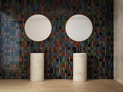 Grundflise, Farve med flere farver, Stil designer, Glaseret porcelænsstentøj, 9.4x18.7 cm, Overflade blank
