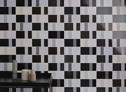 Background tile, Color grey,black, Style designer, Glazed porcelain stoneware, 9.4x18.7 cm, Finish glossy