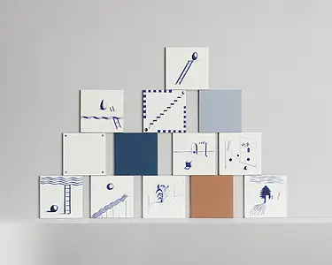 Grundflise, Farve marineblå, Stil designer, Glaseret porcelænsstentøj, 20.5x20.5 cm, Overflade skridsikker