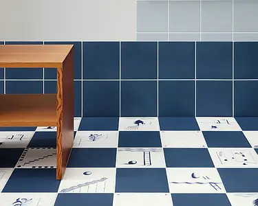 Grundflise, Farve marineblå, Stil designer, Glaseret porcelænsstentøj, 20.5x20.5 cm, Overflade skridsikker