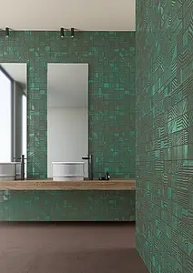 Basistegels, Kleur groene, Stijl patchwork,designer, Ongeglazuurd porseleinen steengoed, 120x120 cm, Oppervlak mat