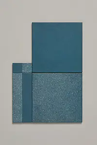 Bakgrunnsflis, Effekt terrazzo, Farge marineblå, Stil designer, Uglasert porselenssteintøy, 20.5x20.5 cm, Overflate sklisikker