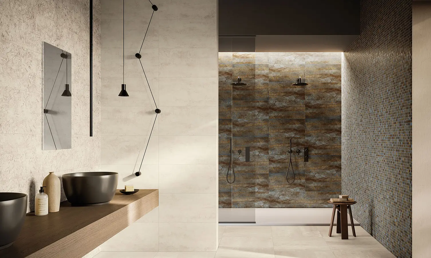 Background tile, Effect metal,concrete, Color beige, Glazed porcelain stoneware, 30x60 cm, Finish matte