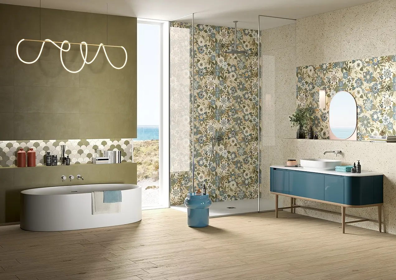 Background tile, Effect unicolor, Color green, Glazed porcelain stoneware, 40x100 cm, Finish matte