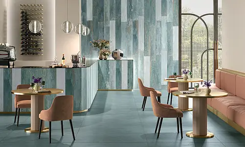 Background tile, Effect concrete, Color green,white,sky blue, Glazed porcelain stoneware, 20x120 cm, Finish matte