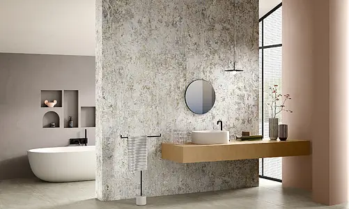 Background tile, Effect concrete, Color beige,white, Glazed porcelain stoneware, 120x278 cm, Finish matte