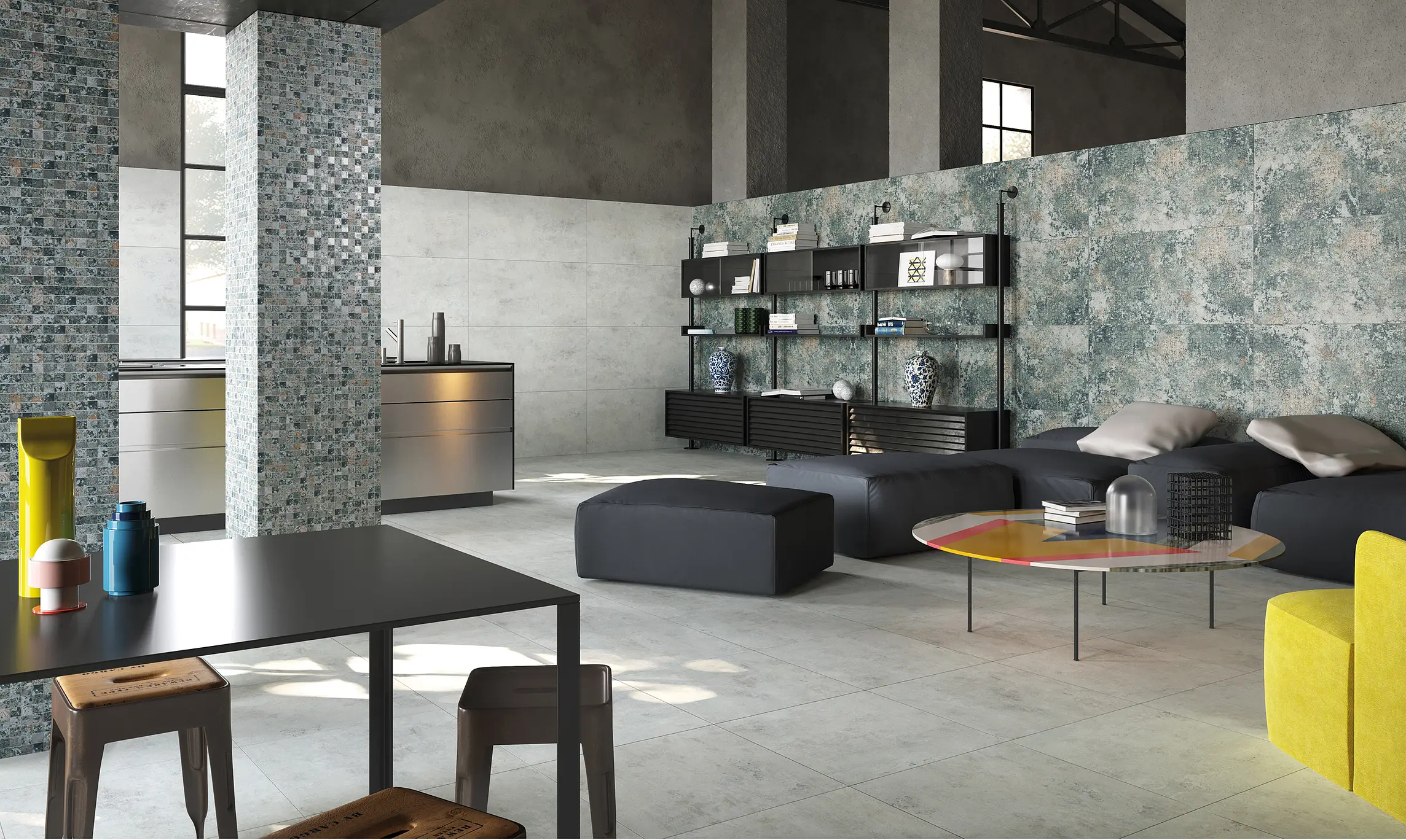 Background tile, Effect concrete, Color grey,white, Glazed porcelain stoneware, 60x60 cm, Finish matte