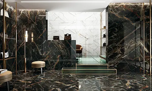 Background tile, Effect stone,other marbles, Color black,brown, Glazed porcelain stoneware, 60x120 cm, Finish polished