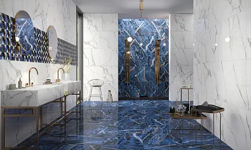 Mosaik, Optik stein,andere marmorarten, Farbe blaue,schwarze,weiße, Glasiertes Feinsteinzeug, 30x34 cm, Oberfläche polierte