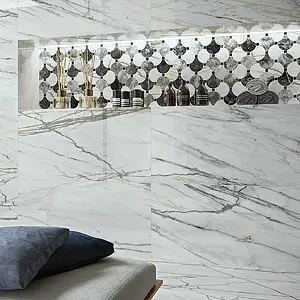 Carrelage, Effet pierre,autres types de marbre, Teinte grise,blanche, Grès cérame émaillé, 60x120 cm, Surface polie