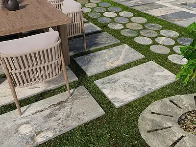 Background tile, Effect left_menu_balijskij_kamen, Color green, Glazed porcelain stoneware, 60x120 cm, Finish antislip