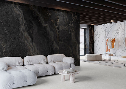 Background tile, Effect other marbles, Color black, Glazed porcelain stoneware, 120x280 cm, Finish matte