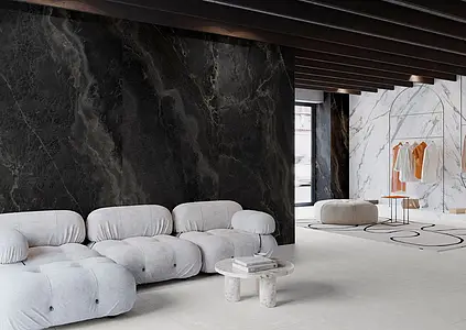 Background tile, Effect other marbles, Color black, Glazed porcelain stoneware, 120x280 cm, Finish matte