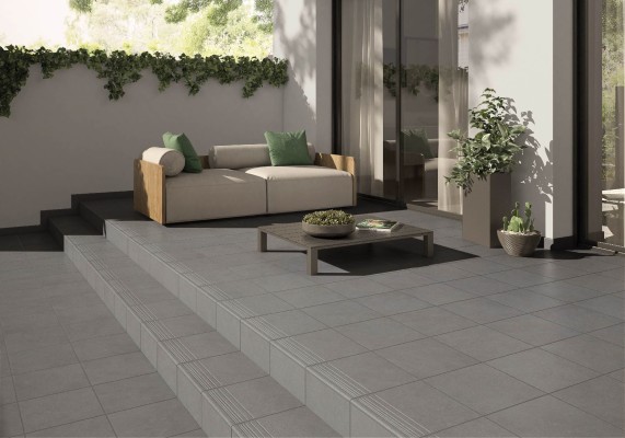 Background tile, Effect concrete, Color grey, Glazed porcelain stoneware, 33x33 cm, Finish antislip