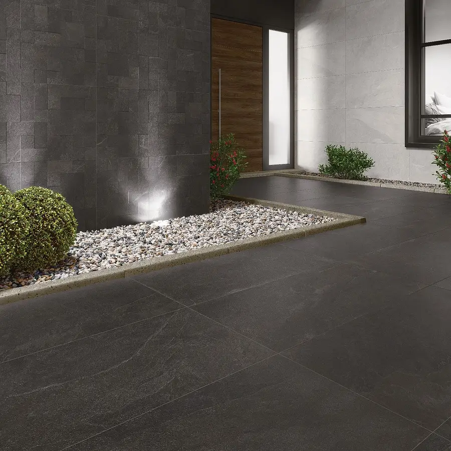 Background tile, Effect other stones, Color black, Glazed porcelain stoneware, 45x90 cm, Finish matte