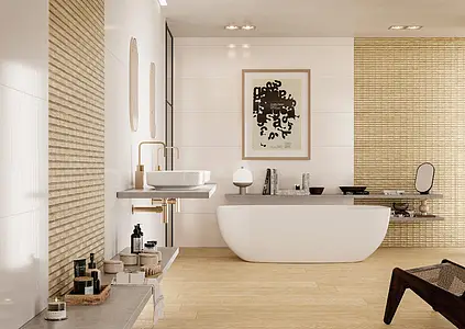 Background tile, Effect wood, Color beige, Glazed porcelain stoneware, 25x150 cm, Finish antislip