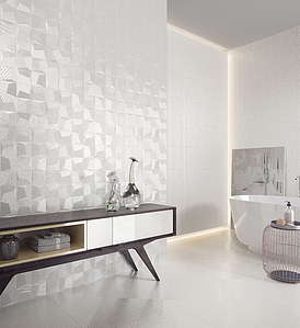 Background tile, Effect unicolor, Color white, Ceramics, 30x90 cm, Finish 3D