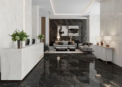 Background tile, Effect other marbles, Color black, Glazed porcelain stoneware, 60x120 cm, Finish polished