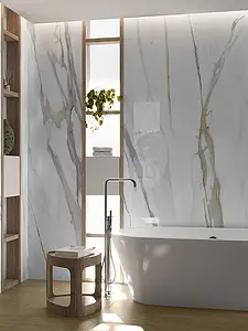 Background tile, Effect calacatta, Color white, Glazed porcelain stoneware, 120x280 cm, Finish polished