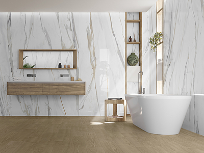Background tile, Effect calacatta, Color white, Glazed porcelain stoneware, 120x280 cm, Finish polished