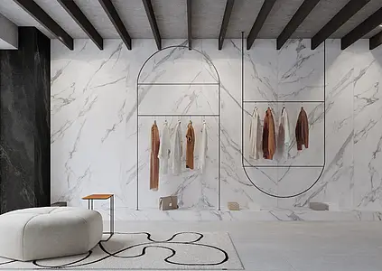 Background tile, Effect statuario, Color white, Glazed porcelain stoneware, 120x280 cm, Finish matte