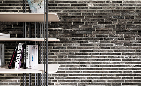 Background tile, Effect brick, Color black, Glazed porcelain stoneware, 16x40 cm, Finish matte
