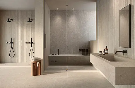 Grundflise, Effekt skifer, Farve beige, Uglaseret porcelænsstentøj, 120x120 cm, Overflade skridsikker