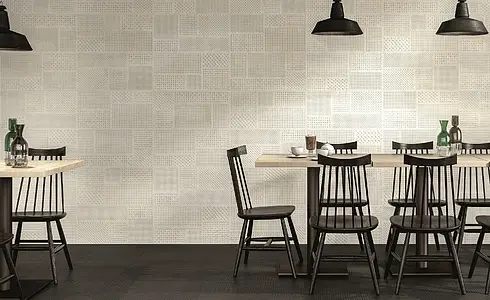 Background tile, Effect metal, Color white, Style patchwork, Glazed porcelain stoneware, 30x120 cm, Finish antislip