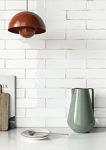 Background tile, Effect brick, Color white, Style handmade, Glazed porcelain stoneware, 6x25 cm, Finish glossy