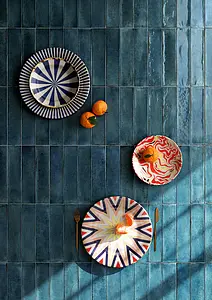 Background tile, Effect brick, Color navy blue, Style handmade, Glazed porcelain stoneware, 6x25 cm, Finish glossy
