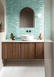 Background tile, Effect brick, Color green, Style handmade, Glazed porcelain stoneware, 6x25 cm, Finish glossy