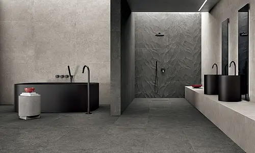 Effekt sten,beton, Farve grå,sort, Grundflise, Glaseret porcelænsstentøj, 60x120 cm, Overflade skridsikker