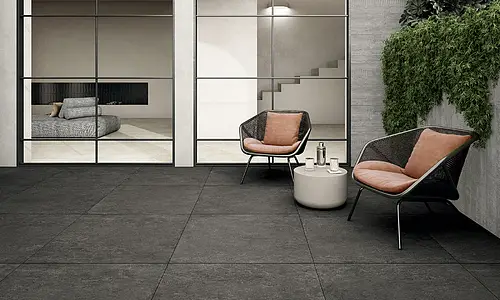 Effekt sten,beton, Farve grå,sort, Grundflise, Glaseret porcelænsstentøj, 100x100 cm, Overflade skridsikker